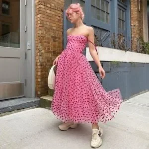 RARE Betsey Johnson Heart Foil-Printed Tiered Sweetheart Dress